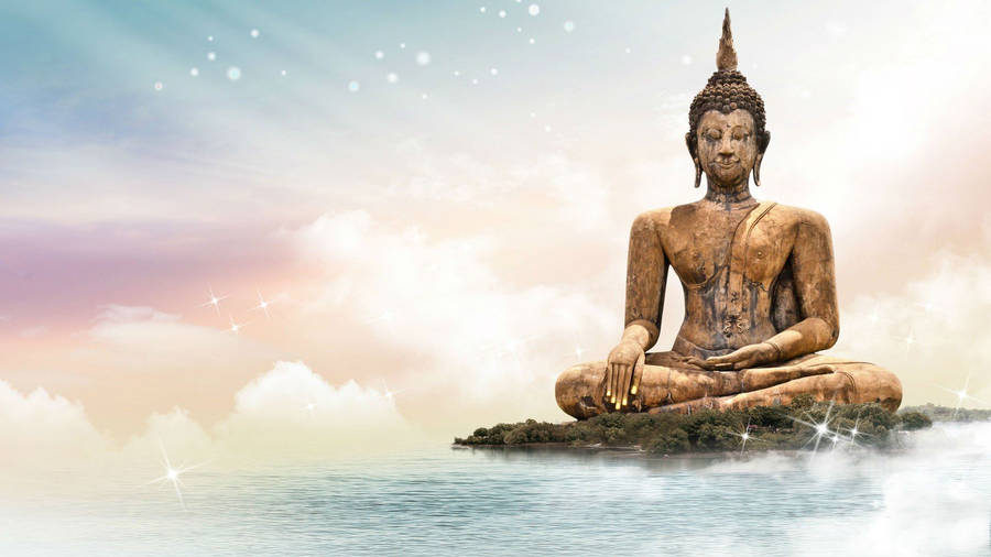 Buddha 3d Statue On Island Wallpaper