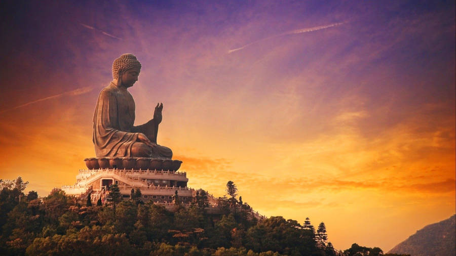 Buddha In Sunset God Laptop Theme Wallpaper