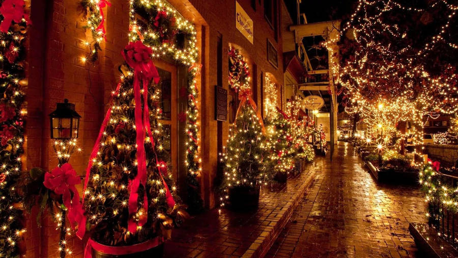 Building Alley In Christmas Lights Wallpaper