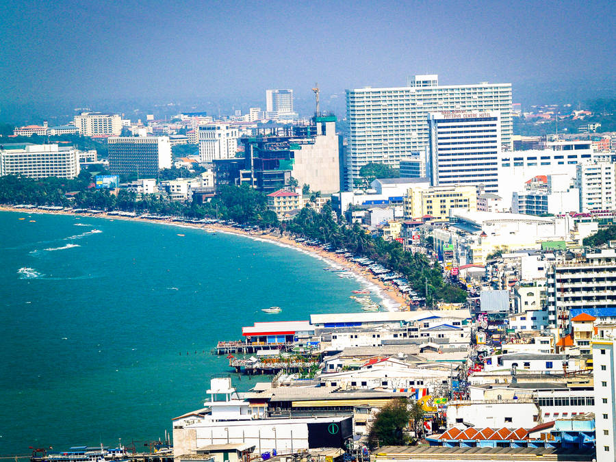 Buildings In Pattaya City Near Ocean Wallpaper