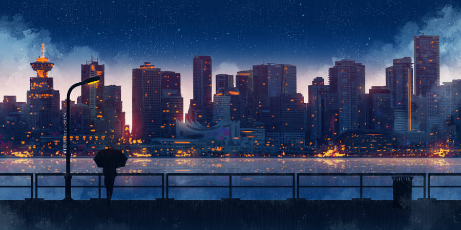 Buildings On Starry Night Dark 4k Wallpaper