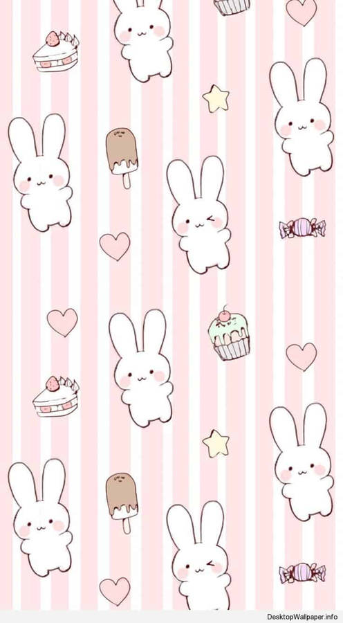 Bunny Sweets Collage On Kawaii Pink Background Wallpaper