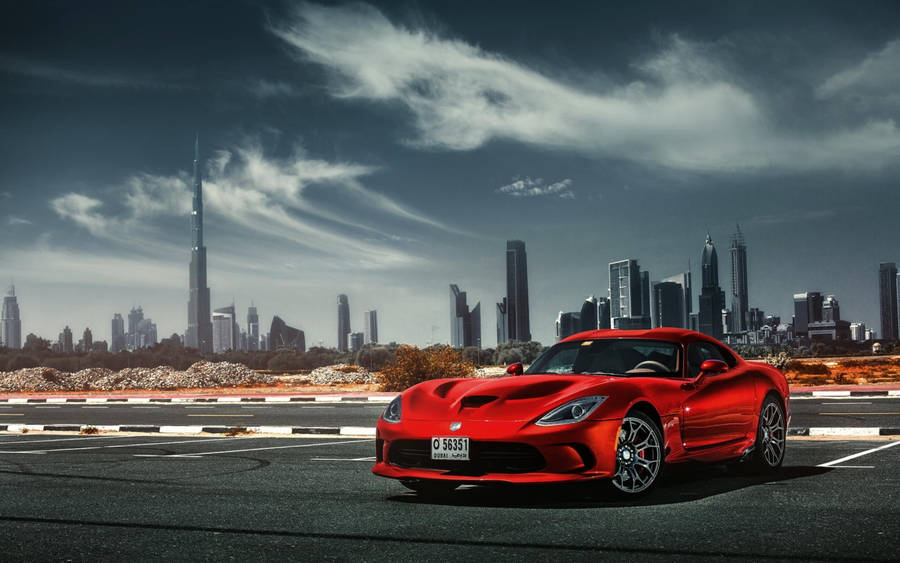 Burj Khalifa And Red Ferrari Wallpaper