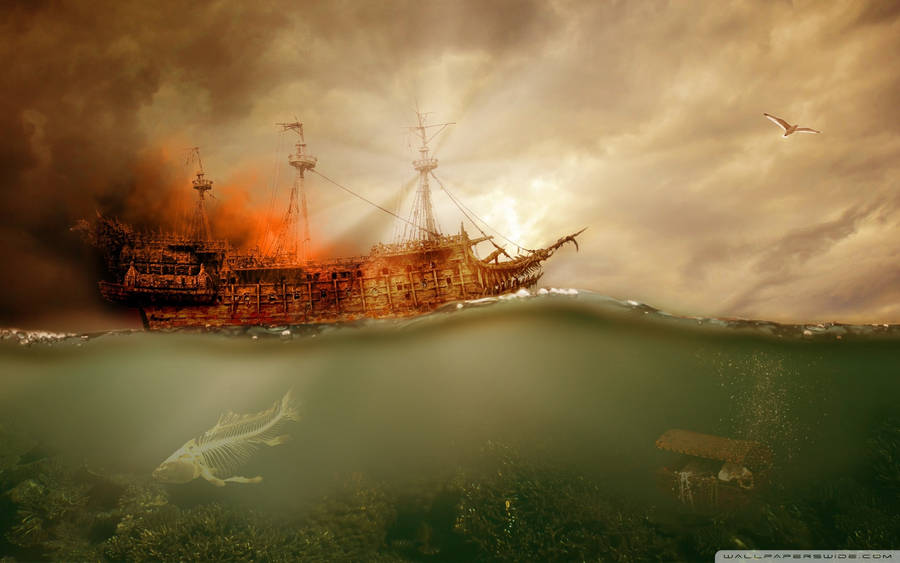 Burning Ghost Ship Wallpaper