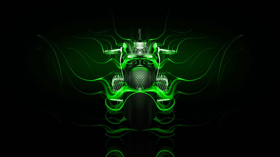 Burning Green Fire Motorcycle Wallpaper