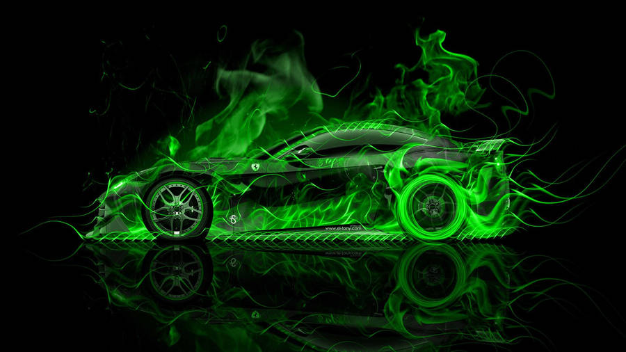 Burning Green Fire Sedan Wallpaper