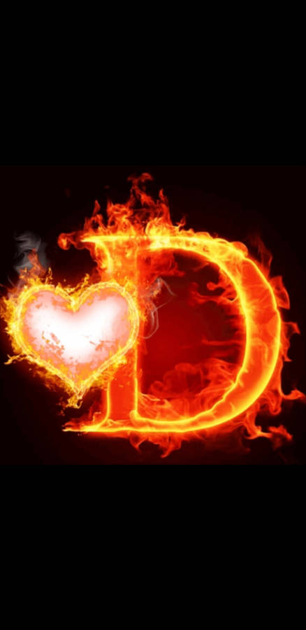 Burning Heart With Letter D Wallpaper