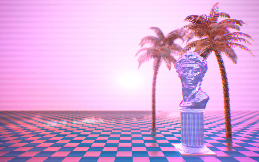 Bust Surrounded By Trees Vaporwave Desktop Wallpaper