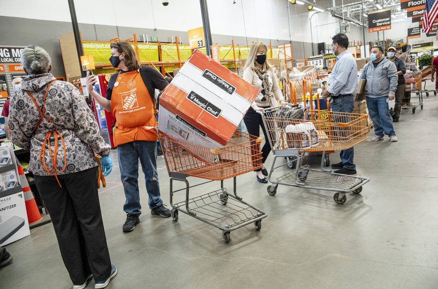 Bustling Checkout Counters At Home Depot Wallpaper