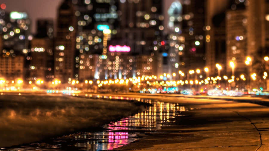 Busy City Lights Blurry Wallpaper