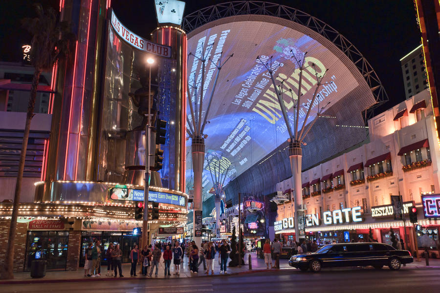 Busy Fremont Street At Night Wallpaper