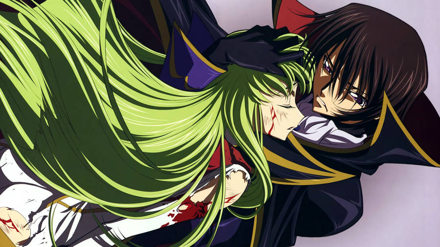 C.c. Falling On Lelouch Lamperouge Shoulders Wallpaper