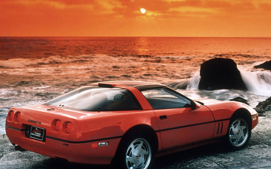 C4 Corvette And Crashing Waves Wallpaper