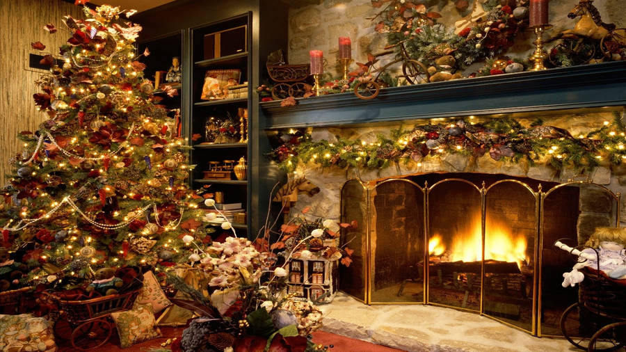 Cabin Fireplace Merry Christmas Hd Wallpaper