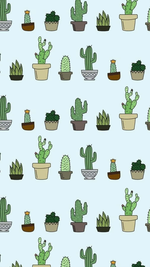 Cactus Pattern With Potted Plants On A Blue Background Wallpaper