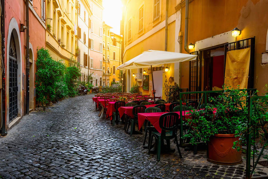 Cafe In Old Street Transtevere Rome Italy Wallpaper