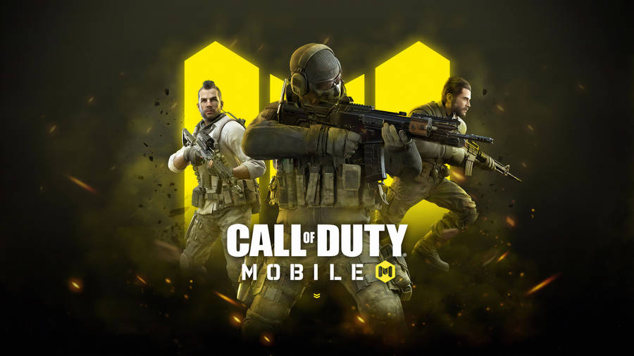 Call Of Duty Mobile Yellow Logo Three Characters Wallpaper