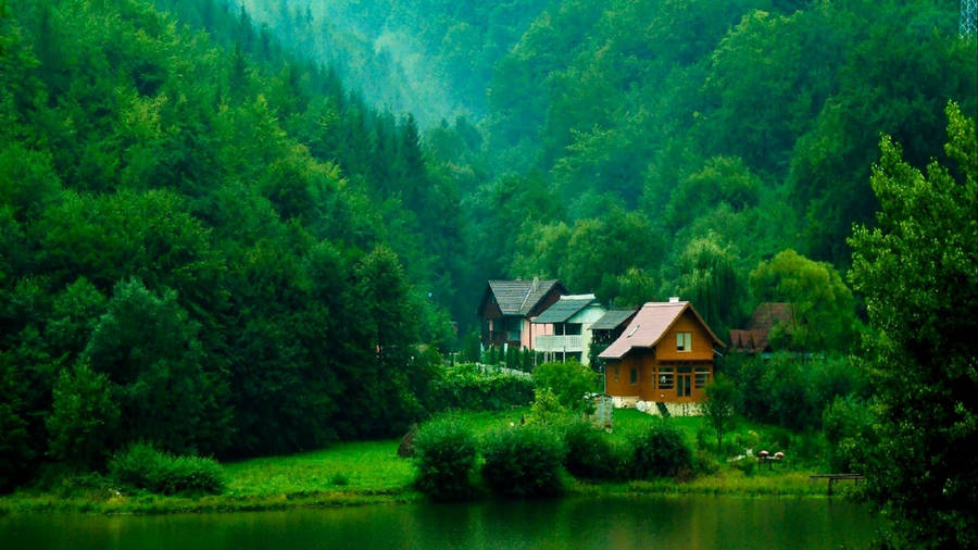 Calming Green Nature And Cottages Wallpaper