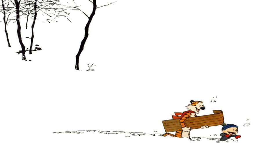 Calvin And Hobbes 4k Snow Sledding Wallpaper