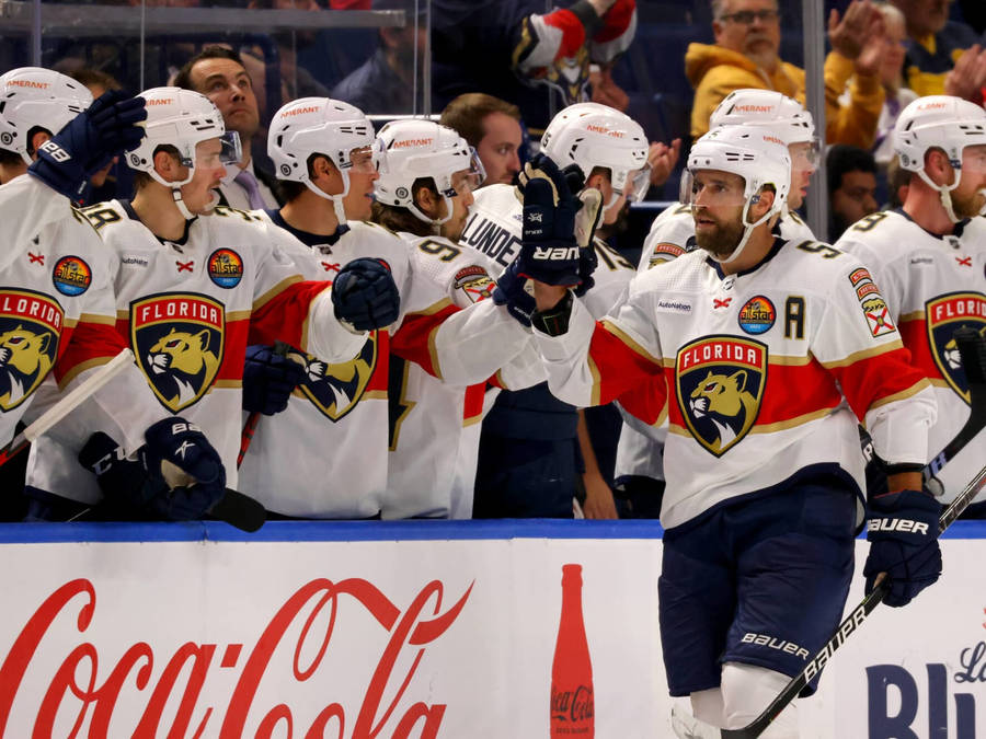 Canadian Hockey Defenseman Aaron Ekblad In Action At Keybank Center Wallpaper