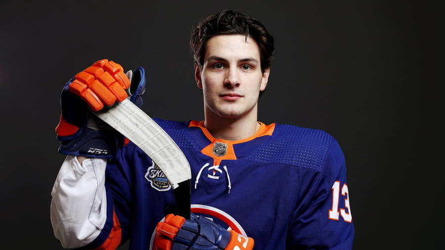 Canadian Ice Hockey Player Mathew Barzal Medium Shot Portrait Wallpaper