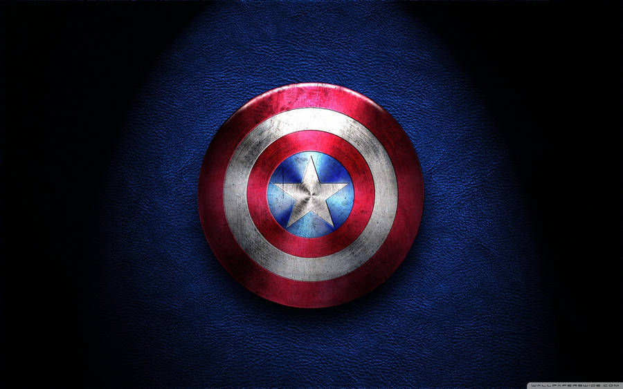Captain America Logo On Blue Leather Wallpaper