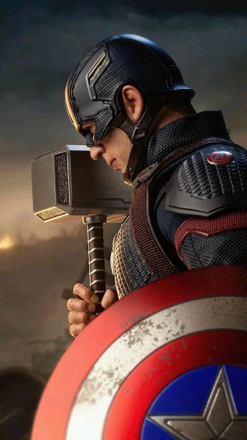 Captain America Superhero And Thor Hammer Wallpaper