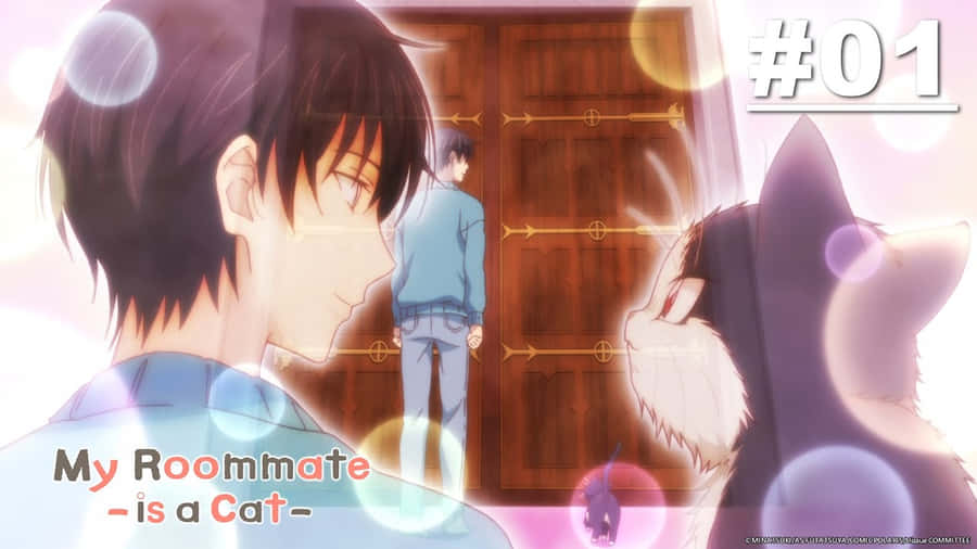 Caption: A Comedic Anime Moment Between A Man And His Beloved Feline In 