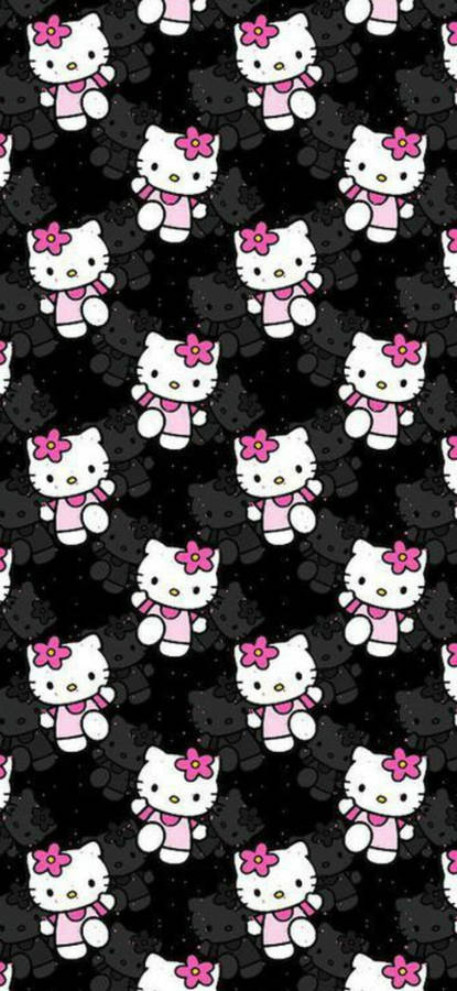 Caption: Adorable Black Hello Kitty Design Wallpaper