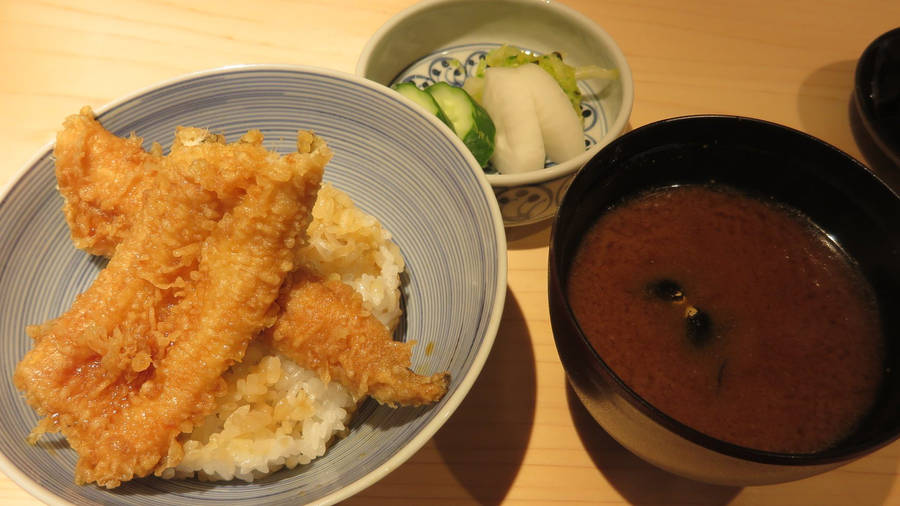 Caption: Authentic Japanese Tempura With Fresh Cucumber Slices Wallpaper