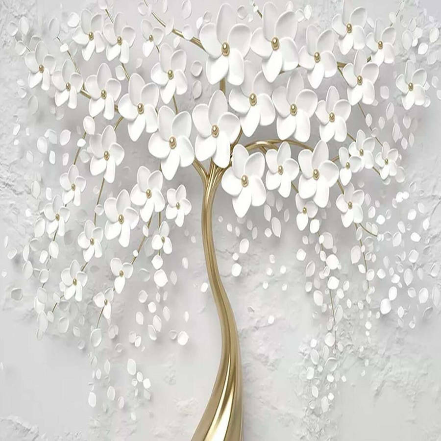 Caption: Blossoming White Flower On A Paper Tree Wallpaper