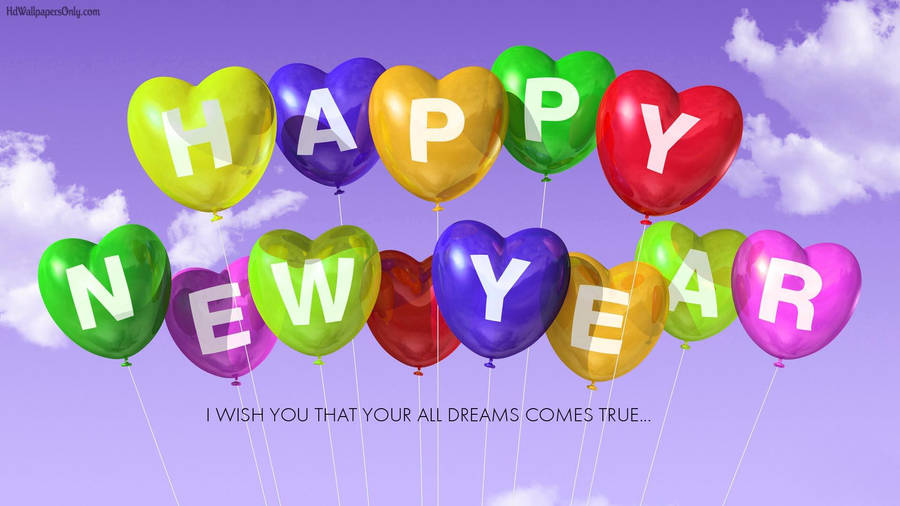 Caption: Celebrate Love And Fresh Beginnings With Cute Happy New Year 2021 Heart Balloons Wallpaper