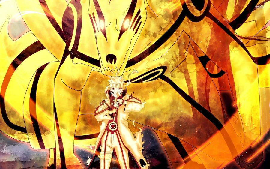 Caption: Enigmatic Kurama And Biju Mode Naruto Laptop Wallpaper Wallpaper