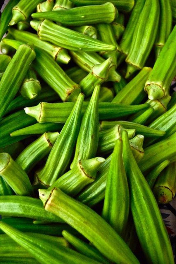 Caption: Fresh Green Okra Up Close Wallpaper