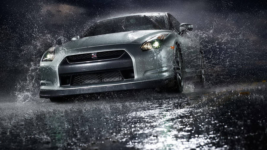 Caption: Gleaming Nissan Skyline Gtr R35 Under The Rain Wallpaper