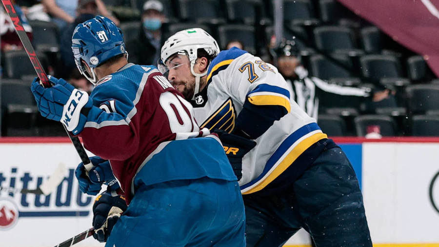 Caption: Hartford Whalers Defenseman, Justin Faulk, In Action Wallpaper