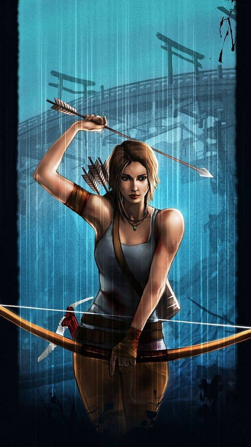 Caption: Lara Croft In Action With Her Legendary Archery Skills Wallpaper