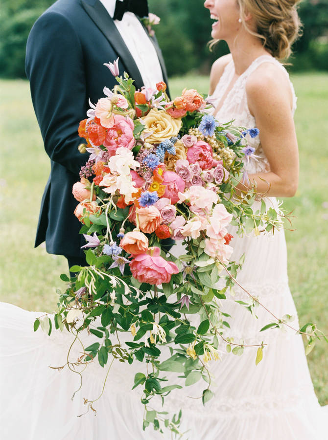 Caption: Luxurious Colorful Peony Wedding Bouquet Wallpaper