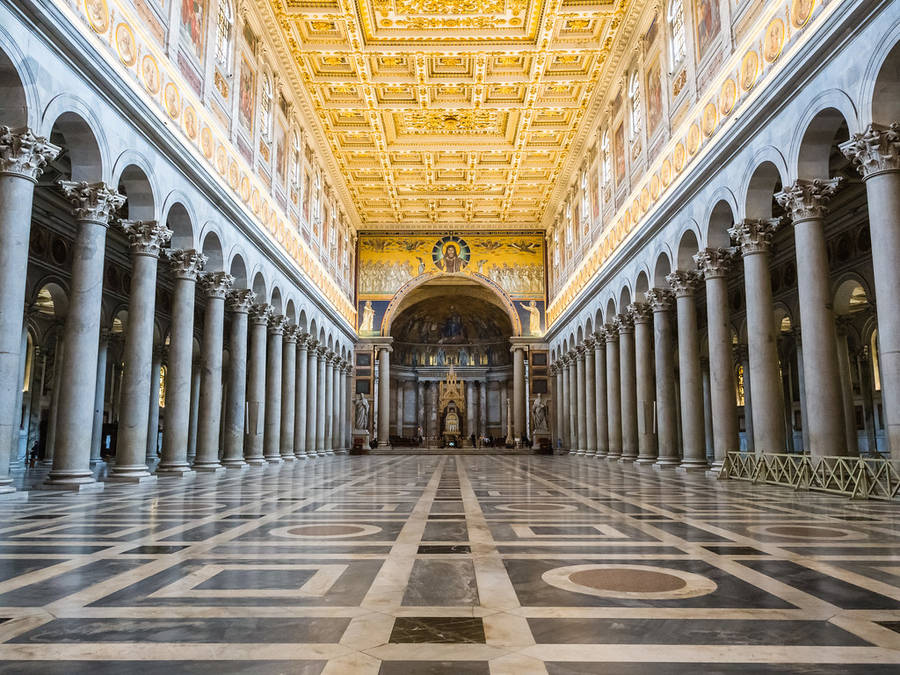 Caption: Majestic Interior Of St. Paul Basilica, Rome Wallpaper