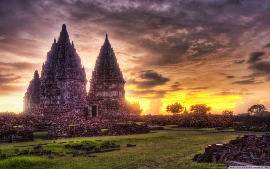 Caption: Majestic Prambanan Temple In Vibrant Jakarta, Indonesia Wallpaper