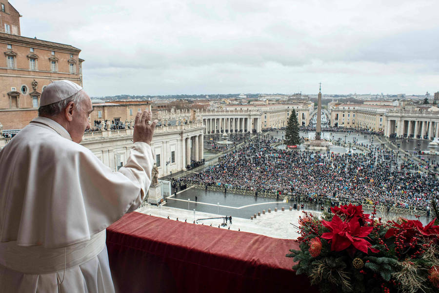 Caption: Pope Francis Greeting The Faithful At The Vatican Wallpaper