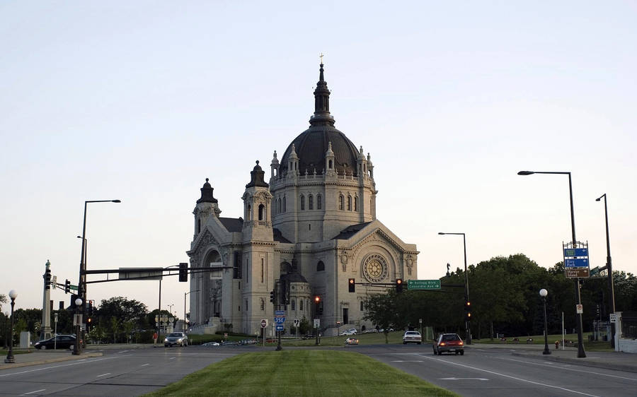 Caption: St. Paul Cathedral Glowing At Twilight, Minnesota Wallpaper