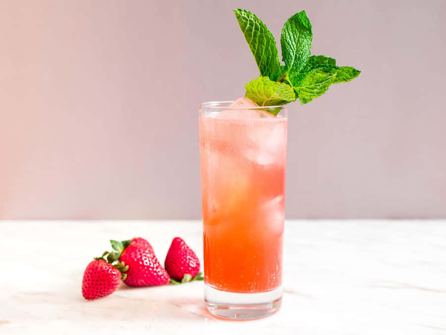 Caption: Strawberry Mint Sparkler Cocktail In High Definition Wallpaper