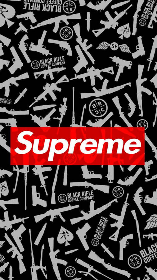 Caption: Supreme Logo Gun-pattern On Superior Background Wallpaper