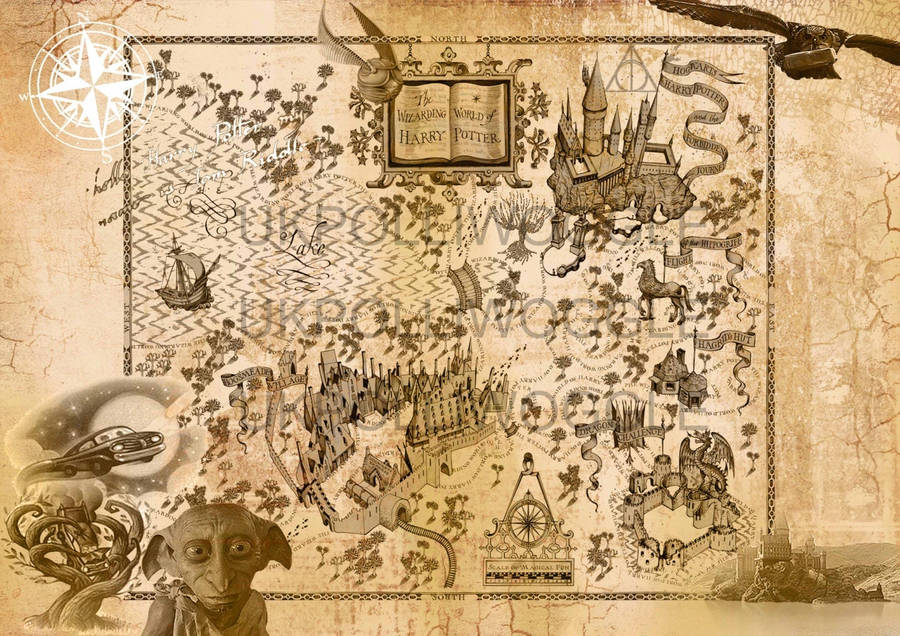 Caption: The Mystical Marauder's Map With Dobby In Action. Wallpaper