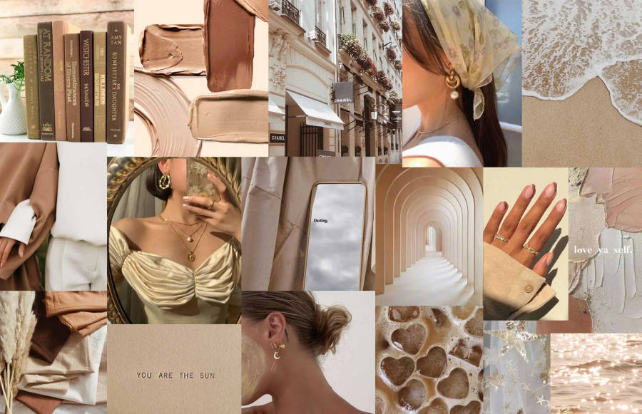 Caption: Tranquil Shades Of Beige - A Femine Accessories Aesthetic Collage Wallpaper