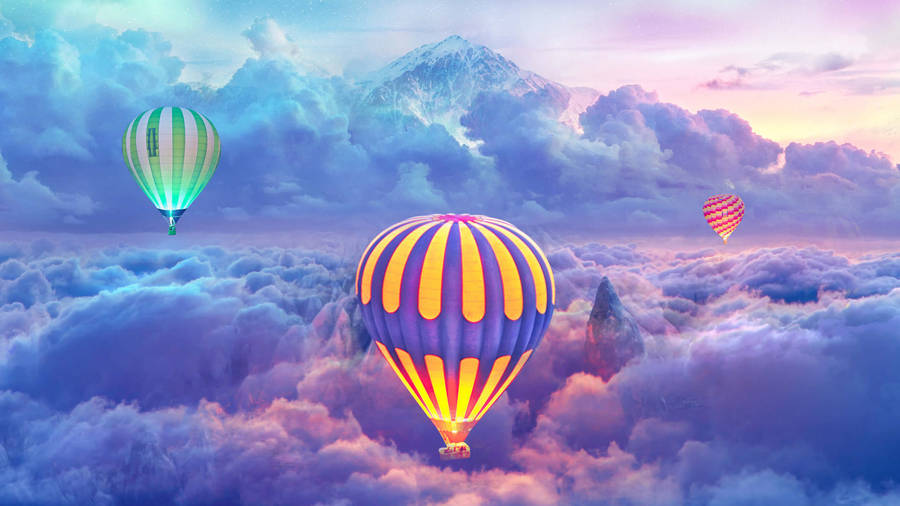 Caption: Unique Laptop With Hot Air Balloon Background Wallpaper