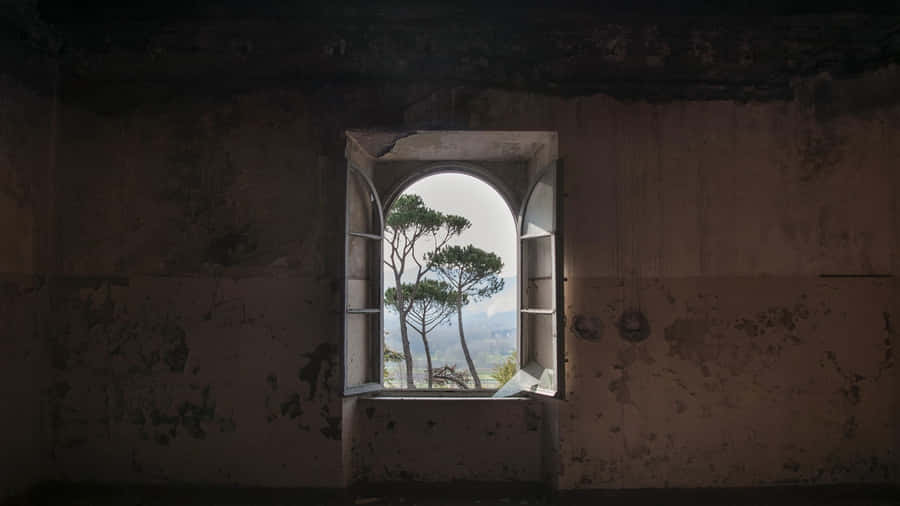 Caption: Vintage Stone House Window Wallpaper