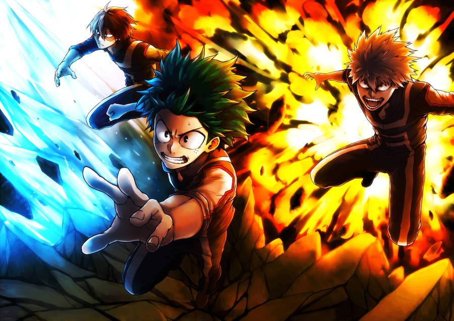 Captivating Comrades - Todoroki, Midoriya, And Bakugo In A Cute Aesthetic Wallpaper