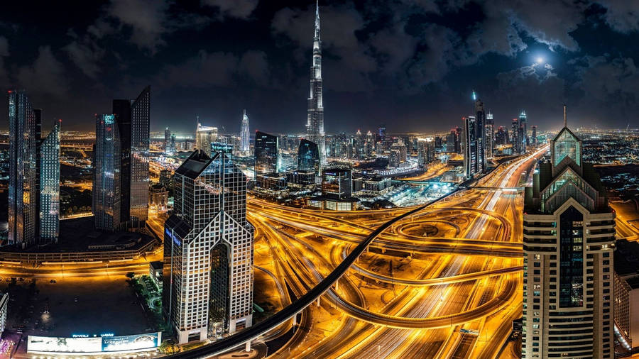 Captivating Golden Hour At Dubai's Highways Wallpaper